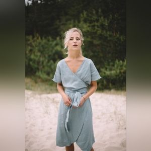 Linenfox Mimosa Midi Wrap Dress linen